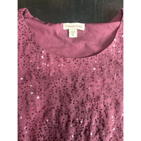 Coldwater Creek- 3x 24 - sequin Blouse long sleeve flowy Purple formal - Picture 3 of 6